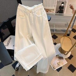 Jean pour femmes blanc large jambe large et automne haute taille en forme de poire en forme de poire droit pantalon de vadrouille de sol en vrac
