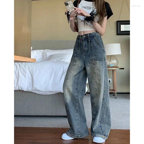 Jeans pour femmes jambe large Baggy taille haute pantalon cargo femmes Corée Street Wear Urban Y2K Vêtements 2000s Streetwear 90s Jean Large