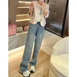 Damesjeans Wide Leg Fashionable Spring High Taille Slimming Star Heavy Work Rhinestone Drop-down MOP-broek