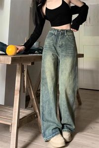 Damesjeans Wijd been voor vrouwen Hoog getailleerd Contrasterende rechte broek herfst dame losse broek streetwear