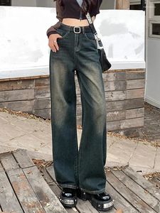 Jeans pour femmes Pantalons à jambes larges Femmes 2023 Début d'automne Design Sense Taille Cuir chevelu Marque Taille haute Minceur Cyclomoteur Cargo