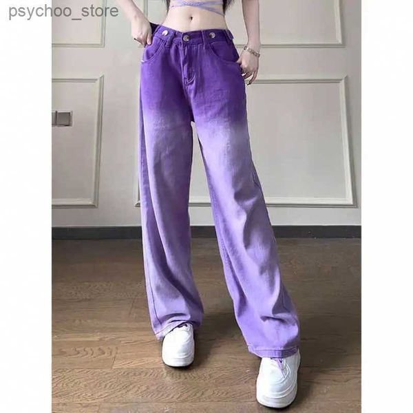 Jeans pour femmes jambe large violet taille haute jeans femmes pantalons décontracté hip hop droit vintage streetwear baggy denim pantalon dames Q230904