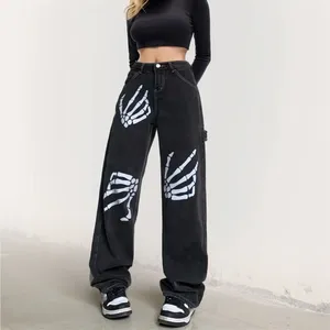 Pantalon à jambes larges jeans pour femmes pantalons de jambe droite imprimés hip hop streetwear high street occasionnel pour femme ropa mujer