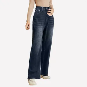 Jeans pour femmes pantalons de jambe large femme élégante 2024 Automne droit à haut rime Zipper long pantalon denim pantalon féminin