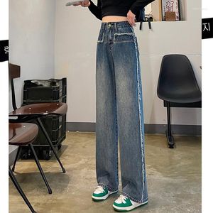 Jeans femme jambe large Vintage gothique rétro bleu coréen ample droite taille haute pantalon 90s Y2k Chic pantalons A844