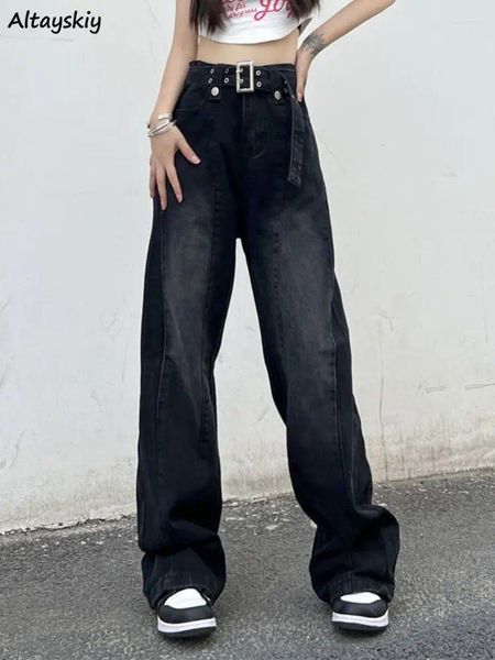 Jeans pour femmes larges larges féminines streetwear américain rétro lâche S-5xl All-Match lavé la mode blanchie Ulzzang Spring étudiants en détresse
