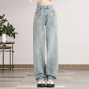 Damesjeans Wide Zuage broek voor vrouw Hoge taille vloerbroek Zakken Zakken Slepen recht met rechte buis Dames comfortabele broek Ropa Mujer