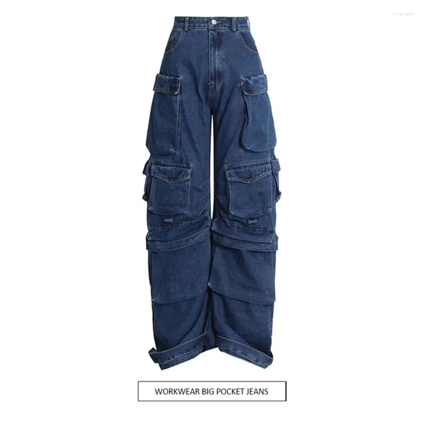 Pantalones vaqueros para mujer, bolsa de viento, pierna ancha, monos de moda de primavera 2023, pantalones geniales de hip-hop