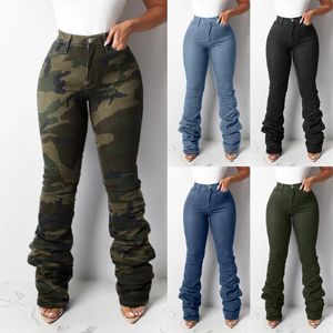 Damesjeans Winter Fashion Casual High Taille Solid Color Elastic Pockets Baggy Sports Pants voor vrouwen