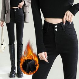 Damenjeans Winter Hohe Taille Skinny Warm Frauen Samt Weich Länge 2023 Lässige verdickte Bleistifthose Basic Fleece Denim Hose E38