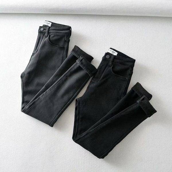 Jeans femme hiver taille haute chaud femmes velours noir polaires crayon pantalon coréen maman maigre Stretch Leggings Denim pantalon vêtements