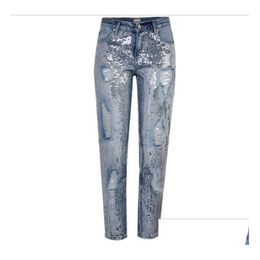 Damesjeans Winter Dames Moeder Hoge taille Vintage vrouw Denim Pailletten Vriendje Vrouw Gescheurd Voor Dames Broeken Drop Delivery Appa Dhbcp