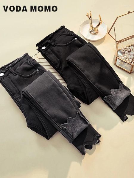 Jeans para mujer Pantalones gruesos de invierno Cintura alta Negro Flaco Y2k Baggy para mujeres Denim Vintage Mujer Pantalones Mujer