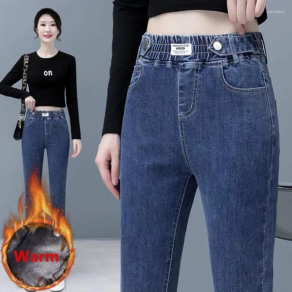 Jeans pour femmes hiver épaissir maigre denim crayon pantalon femmes décontracté peluche velours doublé chaud taille haute coréen stretch vaqueros
