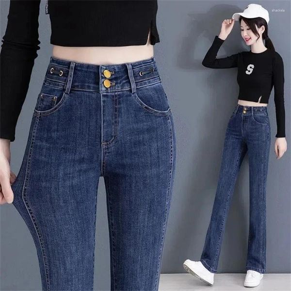 Jeans para mujer Invierno Espesar Cálido Flare Denim Pantalón Mujeres Slim Cintura Alta Felpa Terciopelo Forrado Jean Casual Recto Kot Pantolon Stretch