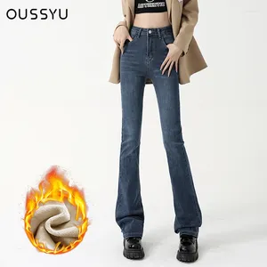 Jeans pour femmes hiver fécoche pantalon chaud évasé à la taille haute allonge coton streetwear vintage harajuku marque pantalon femelle xxl