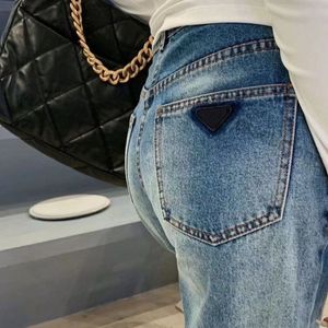 Damesjeans met driehoek-label Jean Pant rechte been broek klassieke achterzak driehoek emale broek multi-size lente herfst merken spijkerbroek denim