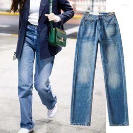 Jeans pour femmes a flétri vintage maman Femmes Angleterre High Street Washed Blue Chain Taist Denim Pantalon