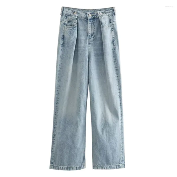 Jeans pour femmes flétris lavés sarouel maman plissée bleu clair copain décontracté américain vintage high street femmes