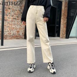 Jeans femeninos Withzz Spring otoño con patas abiertas pantalones de mezclilla para mujeres de vía alta retro pantalones rectos