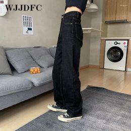 Jeans para mujeres WJJDFC Vintage High Women Women Black Coreana Fashion Streetwear de pierna ancha Pantalones de mezclilla hembra