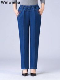 Jeans Femme Femme Grande Taille Printemps Vintage Stretch Denim Pantalon Baggy Taille Haute Droite Coréenne Mode Streetwear Casual Kot Pantolon
