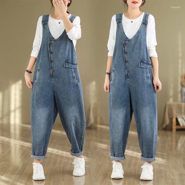 Jeans para mujer Moda Otoño Casual Versátil Sin mangas Cintura elástica Denim Monos Streetwear Pantalones de una pieza Longitud del tobillo