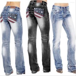 Dames jeans vrouw femme hoge taille kleding Amerikaanse vlag stretch gewassen bootcut mom ropa mujer vintage broek denim pantalon