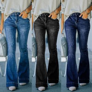 Jean femme taille haute automne 2022 Denim pantalon lavage à l'eau polyvalent femme pantalon évasé dame cloche bas