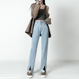 Jeans femme taille haute Vintage fendu Streetwear cloche bas femme Denim pantalon droit ample jambe large 965