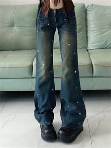 Jeans pour femmes Femme Style coréen Harajuku Mom Denim Y2K Grunge Vintage Taille basse Poches Skinny Flare Pantalon Rétro Cargo Pantalon