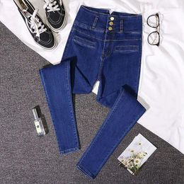 Jeans pour femmes pantalon féminin bleu profond denim haut taille extension skinny pantalones pantalons de jambe serrée Jean Pant A283