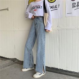 Dames jeans vrouw broek lente losse rechte split voor vrouwen hoge taille pantalones vaqueros mujer
