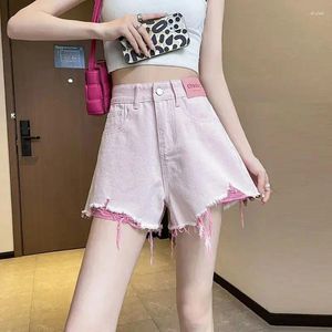 Jeans pour femmes short en jean en détresse rose pour une femme d'été mince 2024 Design à taille haute avec pantalon de jambe lâche et large Q689