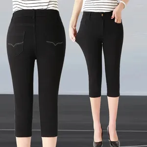 Jeans pour femmes en denim noir capri pantalon les dames stress skinny veau-longueur 2024 été femme décontractée haute taille jean femme