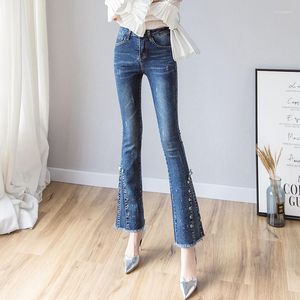 Jean femme pantalon femme Vintage botte coupe bureau dame élégant cloche bas pantalon Chic coton élastique Denim maigre Flare maman