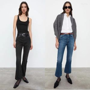 Jeans pour femmes Femmes 2023 Automne et hiver taille haute large coton slim-fit évasé lavé pantalon slim longueur cheville