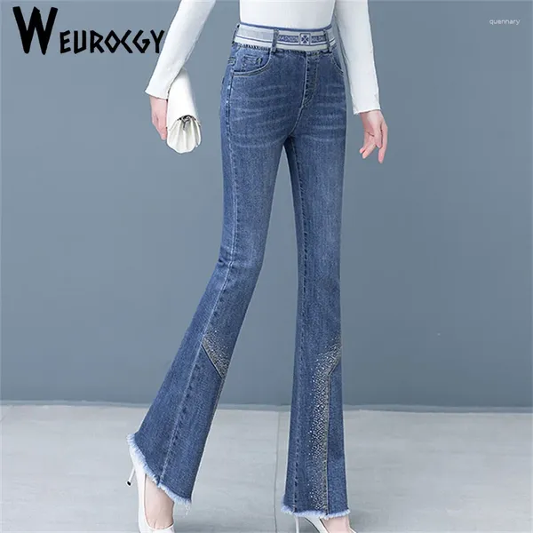 Jeans para mujer Mujeres 2024 Otoño Slim Cintura alta Estiramiento Confort Levantamiento de cadera Acampanado Flare Pantalones de mezclilla femeninos