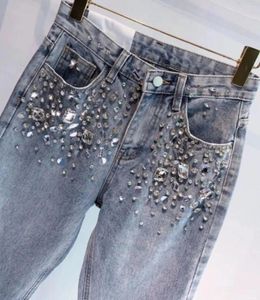 Damesjeans vrouwen 2024 herfst dames Europese mode volledige diamant strass rhinestone casual denim broek luxe stijl streetwear