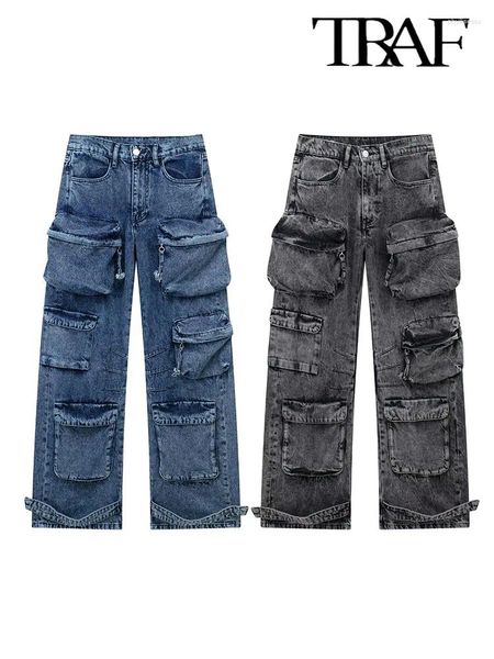 Jeans pour femmes Femmes 2024 Mode Deux couleurs Embellissements de poche pour un design décontracté et un pantalon féminin à jambe droite