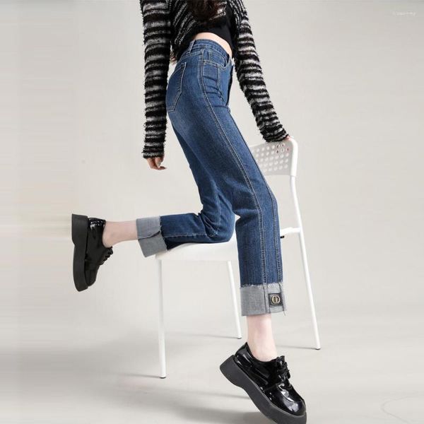 Jeans femmes femmes 2023 Style taille haute Tube droit mode coréenne Cigarette tuyau couture pantalon automne hiver femmes