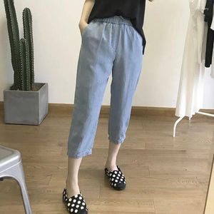 Dames jeans dames enkellengte harem zomer hoge elastische elastische taille Koreaanse mode streetwear casual denim pant gewassen U205