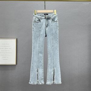 Jeans pour femmes Cropped 2024 Spring été Spring Summer Diamond-Embedded Bootcut Pantal