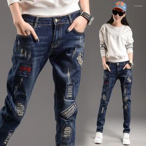 Dames jeans dames geborduurde leggings groot formaat Koreaanse versie slanke fit en dunne patch gat broek