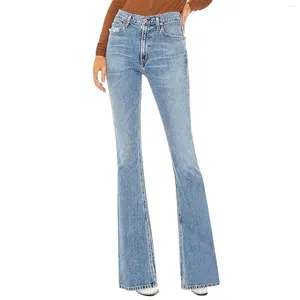 Jeans pour femmes hautes hautes fentes de taille féminine légèrement évasée pour paraître plus mince et plus grande mod maman jean combinaison pantalon féminin