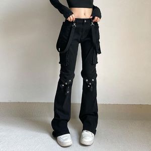 Jeans pour femmes Pantalons cargo de rue en métal pour femmes Banderoles pour femmes Taille haute pour grande taille Baggy