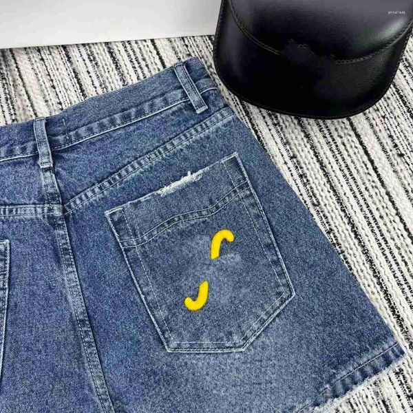 Jeans femme pantalon femme haute qualité 2023 printemps été poche arrière jaune broderie polyvalent taille Denim Shorts pour femme