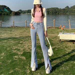 Jeans pour femmes Spring Black Slit 2024 Fashion High Waited Ajustement Slim Mopping Micro-Flare Denim Pantal