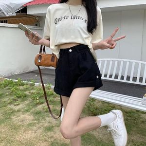 Jeans pour femmes taille d'été pour femmes Version coréenne décontracté minceur fille un mot pantalon à jambes larges Short en jean à bord bouclé
