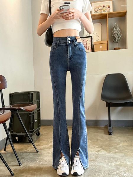 Jeans pour femmes Jeans pour femmes Taille haute Fourche extensible Jambe large Pantalon évasé Réparation de la mode féminine Pantalon en denim traînant Y2k Streetwear